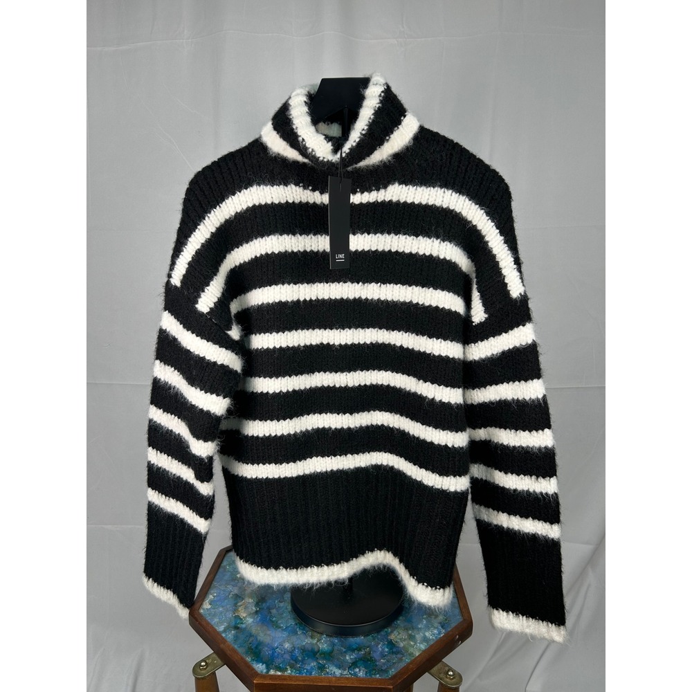 NWT LINE Tabby Black White Striped Turtleneck Fuzzy Sweater XS